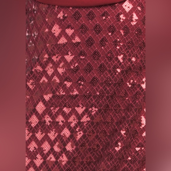 TADASHI SHOJI POMEGRANATE RED SEBASTIAN SEQUIN LACE OFF THE SHOULDER GOWN - Picture 3 of 5